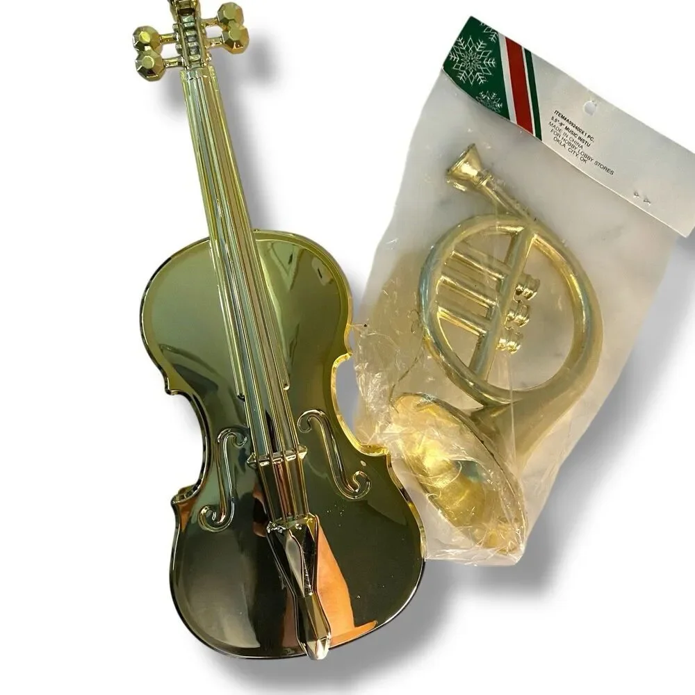 Ornament Gold Tone Plastic Violin Viola Horn Musical Instruments Crafts Wreaths